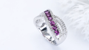 Lohaspie Jewelry Real 1.36 Carats Solid Sterling Silver 925 Ring Original Natural Rhodolite Garnet Aquamarine Ring Real Garnet Stone Ring Aquamarine Ring For Women Silver Jewelry