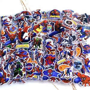 Bandai | 12pcs/lot Cartoon Spider-Man Stickers Anime Super Hero Sticker DIY Stationery Phone Laptop Funny Bubble Decals Decor DIY Gifts