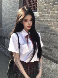 Áo Sơ Mi Nữ Tay Ngắn Màu Trắng Phong Cách Đại Học Áo Lót JK Áo Sơ Mi Rộng Rãi Áo Lót Mùa Hè Áo Sơ Mi Cổ Polo Thường Ngày