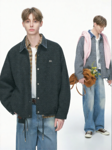 Áo Khoác Len Chống Gió Retro có Cổ Jeans