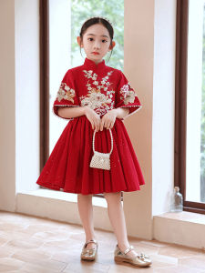 ชุดราตรีสีแดงสำหรับเด็กผู้หญิง ชุดเจ้าหญิง ชุดเด็กอายุครบ 1 ขวบ ชุดการแสดงกลองปIANO ชุดฤดูใบไม้ผลิและฤดูใบไม้ร่วง