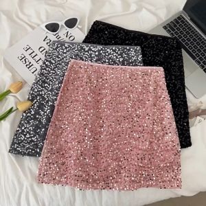 Sequin skirt 2025 new year High Waist Short Skirts women A line Skirt Wrapped Hip Skirt for Women party AIXIN