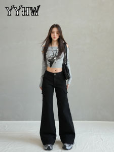 High Waist Bell Bottom Workwear Jeans Womens Black Slimming Stretchy Non Fitting Bell Pants Autumn New Arrival Cotton Denim