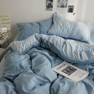Simple Style Pure Color Double Bedding Four-Piece Set Non-Cotton Full Cotton Single Dormitory Bed Sheet Quilt Coverlet Three-Piece Set