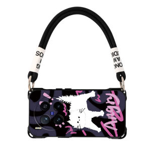 Vivo X200 Ultra X100S X90 pro X80 X70 X60 X50 Cute Cartoon Scary Cat Full Cover Anti-Fall Phone Case with Lanyard Womens Style