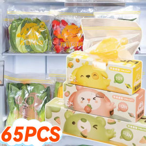 65PCS Multi-Size Food Storage Bags Fresh Keeping Bag Food Freezing Preservation Sealed Bags Camping Fruit Vegetable Storage Organizer Pouches