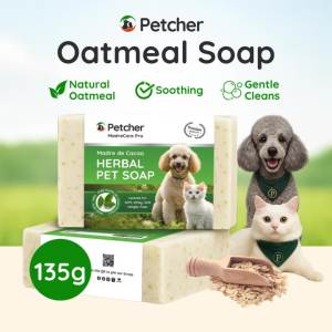 Petcher Medicated Herbal Dog Soap Organic Pet Oatmeal Herbal Soap 135g Anti-Tick and Anti-Flea Soap for Dogs Cat Bar Soap Medicated Soap for Dogs and Cats Oatmeal Soap for Dogs Medicated Soap for Cats Dog Soap for Galis and Mange
