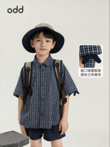 Colorfast Whale Embroidered Plaid Short Sleeve Shirt