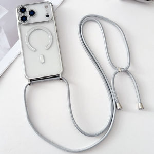 For iPhone 17 Air 16 15 Plus 14 Pro Max 13 12 11 Phone Case Necklace Lanyard Crossbody For Magsafe Magnetic Plating Clear Cover