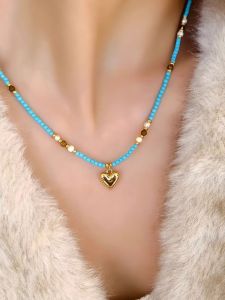 Natural Jasper Beaded Necklace Womens Luxury Minimalist High-End Clavicle Chain Heart Pendant Tiger Eye Stone Neck Chain Accessory