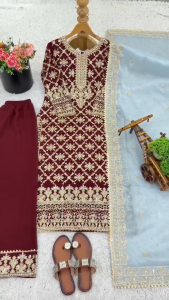 MK1371 KURTI Top Fabric :Heavy Faux Georgette With *Chain Stitch Embroidery Sequence* Work with beads work With Full Sleeve