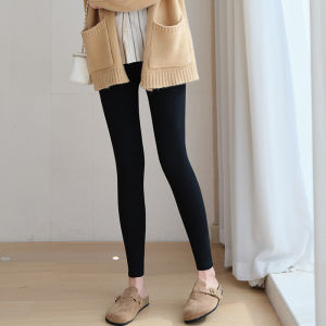 Womens Pure Color Leggings Autumn Winter Warm Inner Wear Cotton Tight Pants Casual Nine Points Nylon Spandex Blend Small Foot Pants
