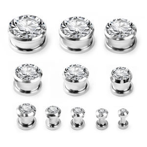 1PC Stainless Steel Geometric Circle Ear Expander - Sparkling Zirconia Body Piercing Jewelry for Women Hip Hop Earrings