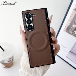 Luxury Leather Matte Shockproof Case for Samsung Galaxy Z Fold 7 6 5 4 3 fold7 Zfold Magnetic Wireless Charging Business Cover