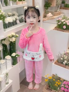 ชุดนอนเด็กผ้าฟลานเนลหนาสำหรับฤดูใบไม้ผลิ ฤดูใบไม้ร่วง และฤดูหนาว ชุดนอนผ้าขนแกะสำหรับเด็กผู้หญิง ชุดนอนแบบสวมหัว สไตล์ลำลอง คุณภาพระดับ B