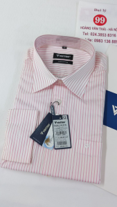 [Việt Tiến Sale] Sơ Mi Dài Tay - Regular (Suông) - Vạt Bầu - Kẻ sọc hòng trẻn trắng - size 42 (lẻ size)