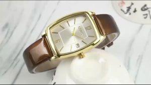 Jam Tangan Fashion Wanita Tali Kulit Tanggal Aktif Korean Style Import Aesthetic Model Terbaru kotak