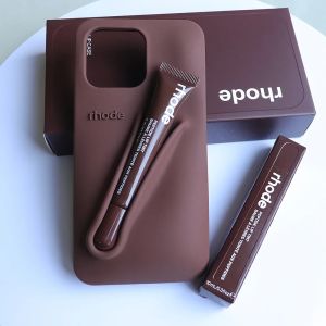 Three-Piece Set For iPhone 13 14 15 Pro Max Rhode Phone Case Gray Toast Espresso Ribbon Raspberry Jelly Silicone Lipstick Cover
