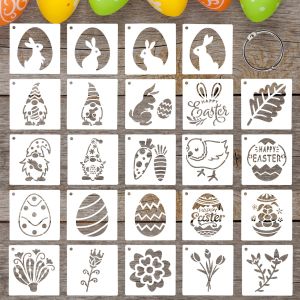 24PCS Mini Easter Stencil Set 3x3 Inch Bunny Egg Flower DIY Painting Template Craft