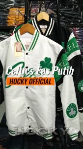 HOCKY Celtics Bomber Jaket Basketball Putih Casual Vintage Parasut Bordir Terbaru Premium Distro