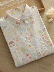 Cute Cartoon Character Long Sleeve Loose Cotton Shirt Womens Spring Autumn Student Sweet Youth Reducing Style Polo Collar