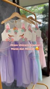 DRESS ANAK UNICORN GRADASI IMPORT / DRESS SAJA TANPA BANDO USIA 2-8 TAHUN
