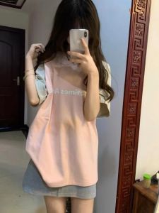 American Style Streetwear Pink Shoulder Insert Short Sleeve T-Shirt Women Summer New Loose Design Unique Korean Version Top