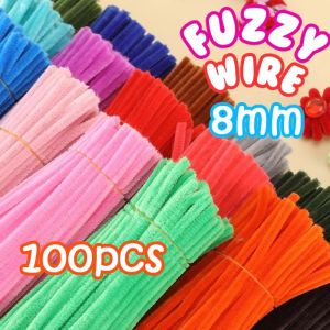 Fuzzy Wire 8MM Chenille Stems Handicraft Material 100Pcs Plush Tube DIY Kids Toy Twisted Stick