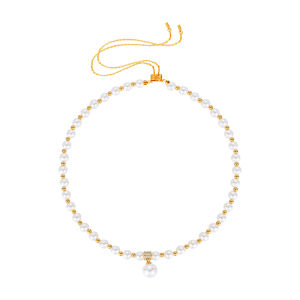 สร้อยคอโซ่เสื้อกันหนาวสีทองยาวพร้อมลูกปัดมุกสไตล์ยุโรปสำหรับผู้หญิง โซ่คอสีทอง