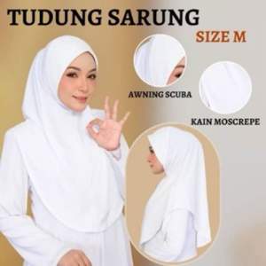 Tudung Labuh Moscrepe Berdagu white(M-5XL)Awning Scuba/Tudung Umrah