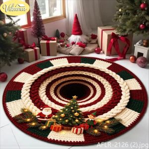 VIKAMA 3D Visual Deep-Pile Santa Claus Pattern Rug Soft and Non-Slip Festive Living Room Decor Mat Christmas Home Decor