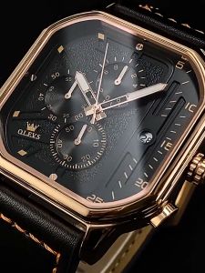 OLEVS 9950 Men Watches Square quartz Watch For Men Clock Genuine Leather Waterproof Quartz Wristwatch