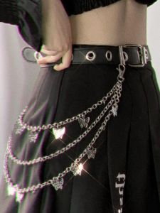Cool Punk Butterfly Decorated Belt Womens Fashion Hip Hop Skirt Accessory Chain Link Waist Chain Metal Alloy Buckle