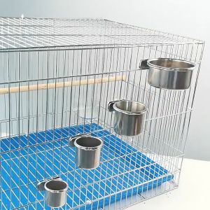 Stainless Steel Hanging Bowl Bird Water Bowl Food Feeding Cup with Clamp Holder for Cage Parrot Cockatiel African Lovebird Accessories