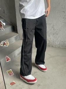 กางเกงขายาวทรงตรงผ้าไนลอนสะท้อนแสงสไตล์วินเทจสตรีทอเมริกันสำหรับผู้ชาย กางเกงขายาวลำลองฤดูใบไม้ผลิและฤดูใบไม้ร่วง