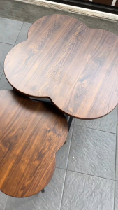 PACKONE Meja Tamu Kopi Teh Meja Sisi Nakas Bentuk Bunga Clover Motif Kayu Multifungsi Ruang Tamu