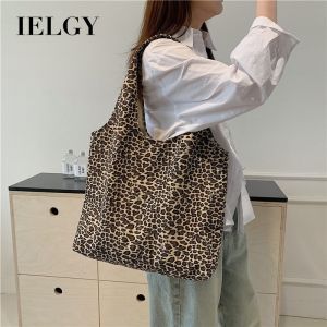 IELGY นักศึกษาวิทยาลัย Class กระเป๋าสะพายไหล่ผ้าใบพิมพ์ลายเสือดาวกระเป๋าหิ้วทรงสี่เหลี่ยมความจุขนาดใหญ่สไตล์ขี้เกียจ