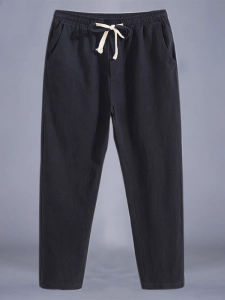High-End Linen Sports Pants Mens Summer Thin Loose Large Size Casual Straight Cotton Linen Pants Trendy Nine-Piece Pants