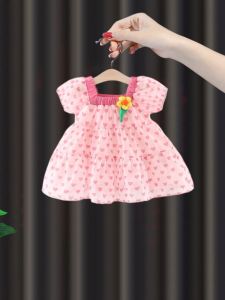 Princess Style Summer Dress for Girls One Year Old Baby Cotton Blend Fabric A-Line Skirt Daily Wear Comfortable Fit Childrens Clothing