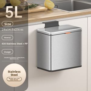 Stainless Steel Kitchen Wall-Mounted Trash Can Household Bathroom Desktop Cabinet Hanging Food Waste Storage Tube No Punching