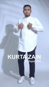 KHOIRUMMAH Koko Kurta Zain - Koko Pria Dewasa - Kurta kasual Lengan Panjang - White