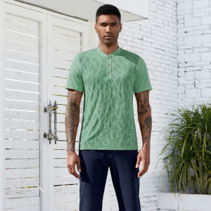 Collarless Golf Shirts for Men Quick Dry Color Block Breathable Soft Athletic Casual Daily T-Shirts