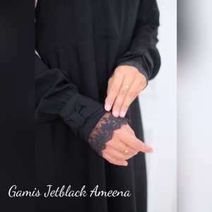 Ameena Abaya Jetblack Premium M L XL XXL Gamis Syari Renda Hitam Pekat Exclusive Abaya Turki Viral 2024