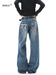 American Style Embroidered Denim Jeans High Waist Straight Leg Retro Washed Casual Pants for Men And Women Autumn Trendy Brand Design Loose Fit