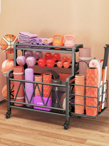 ชั้นวางของสำหรับเครื่องมือออกกำลังกายแบบพกพาพร้อมล้อ ชั้นวางของสำหรับโยคะแบบพับได้พร้อมกล่องรองเท้าสำหรับใส่ของในครัวเรือน