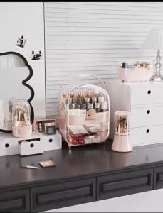Hộp đựng mỹ phẩm Cao cấp，đựng đồ trang điểm trong suốt và có thể nhìn thấy Dung tích lớn có tay cầm Tủ đựng mỹ phẩm