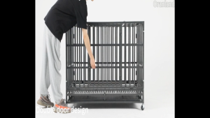 Premium Heavy Duty Dog Cage Foldable 120*76*87cm Dog Crate Stainless Large Space Cage With Poop Tray