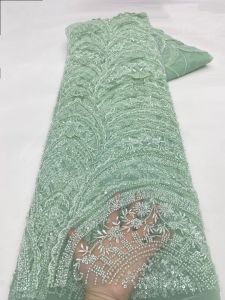 AT3010-A1 African Heavy Beaded Lace Fabric High Quality 5 Yards Nigerian Sequins Groom Fabric Material For Wedding Party Dress
