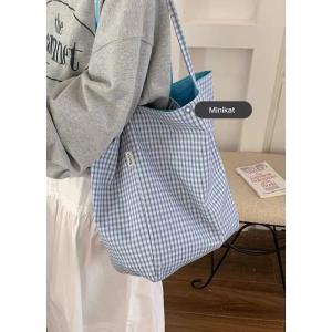 Korean Style Canvas Tote Bag Womens 2025 New Fashion Casual Large Capacity Shopping Bag College Style Plaid Design