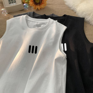 Pure Cotton Sleeveless Vest Mens Casual Loose Fit T-Shirt Breathable Summer Fashion Retro American Style Printed round Neck